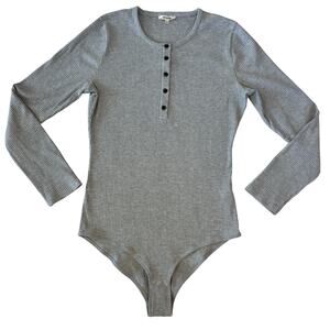 Madewell Long Sleeve Henley Bodysuit Casual Stretch Gray XL Classiccore Basic